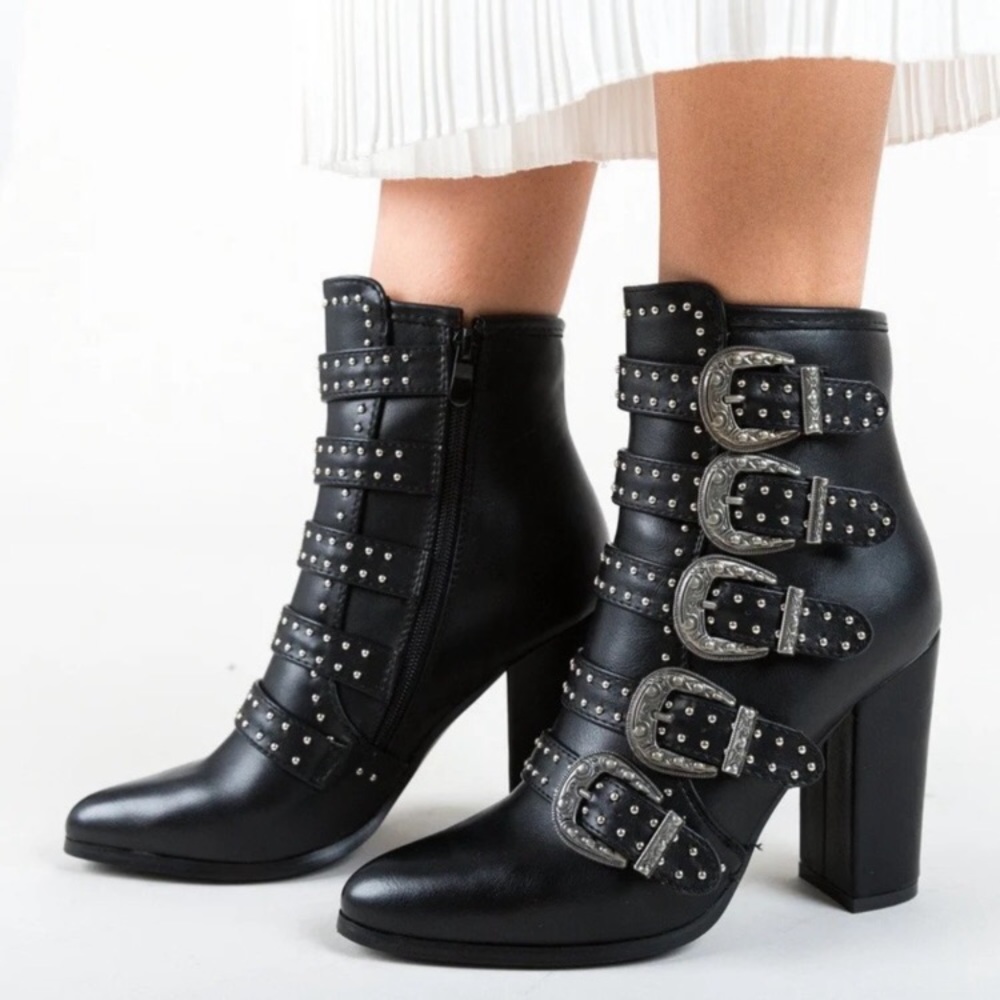 Steve Madden Comet Studded Buckle Pointed Black L… - image 2
